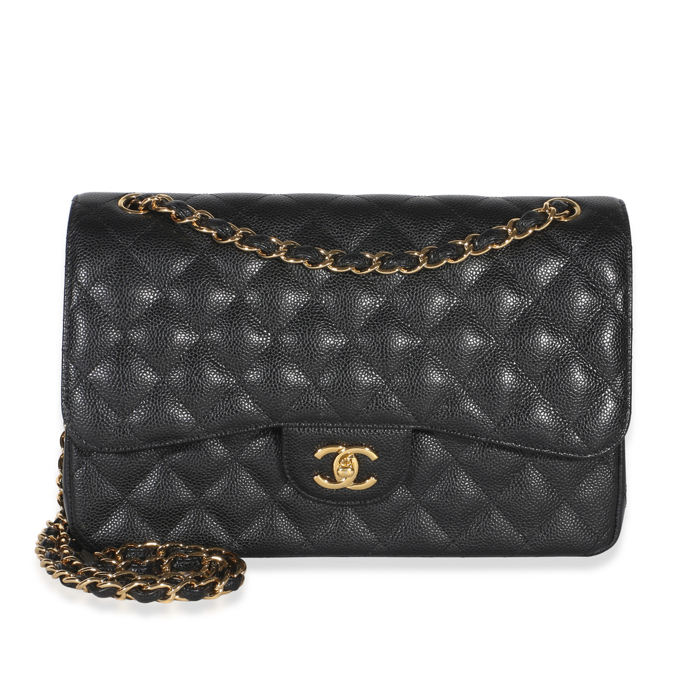 Chanel Black Quilted Caviar Jumbo Double Flap Bag